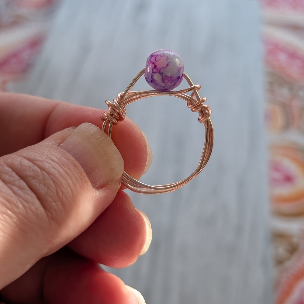 Elegant Rose Gold And Purple Wire Wrapped Ring